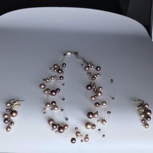 champagne-colored earrings and necklace set